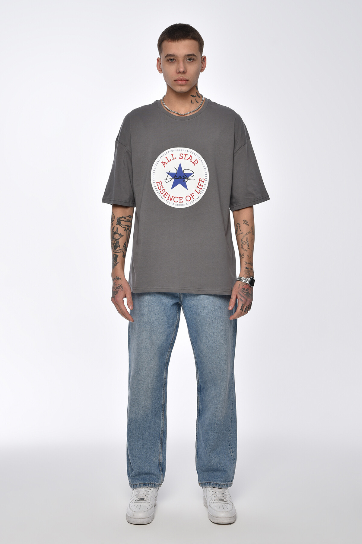 Füme All Star Baskılı Oversize T-shirt