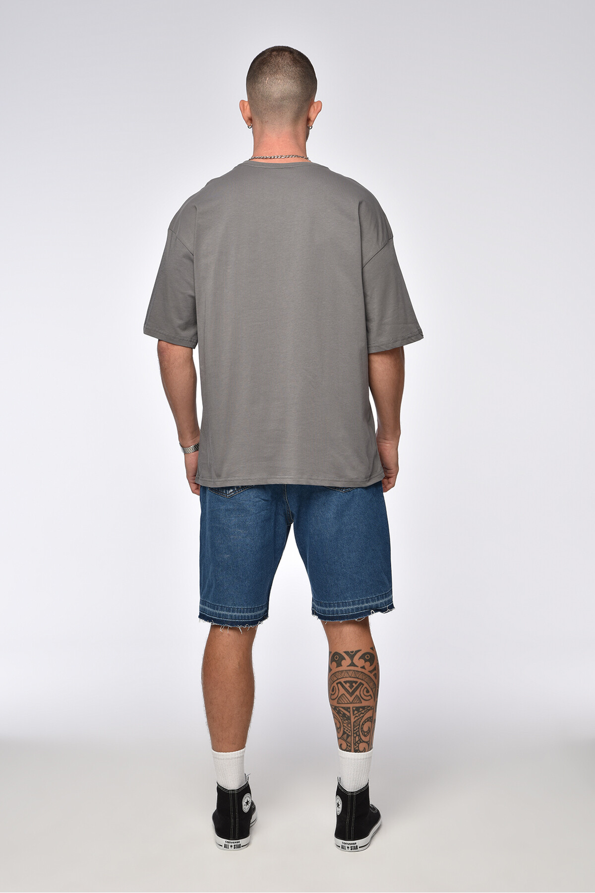 Koyu Füme Cep Detaylı Oversize T-Shirt