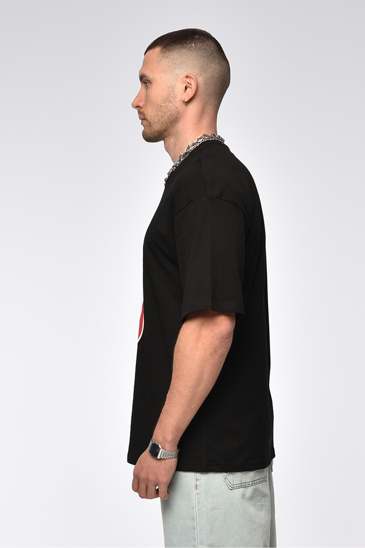 Siyah 2Pac Baskılı Oversize T-Shirt