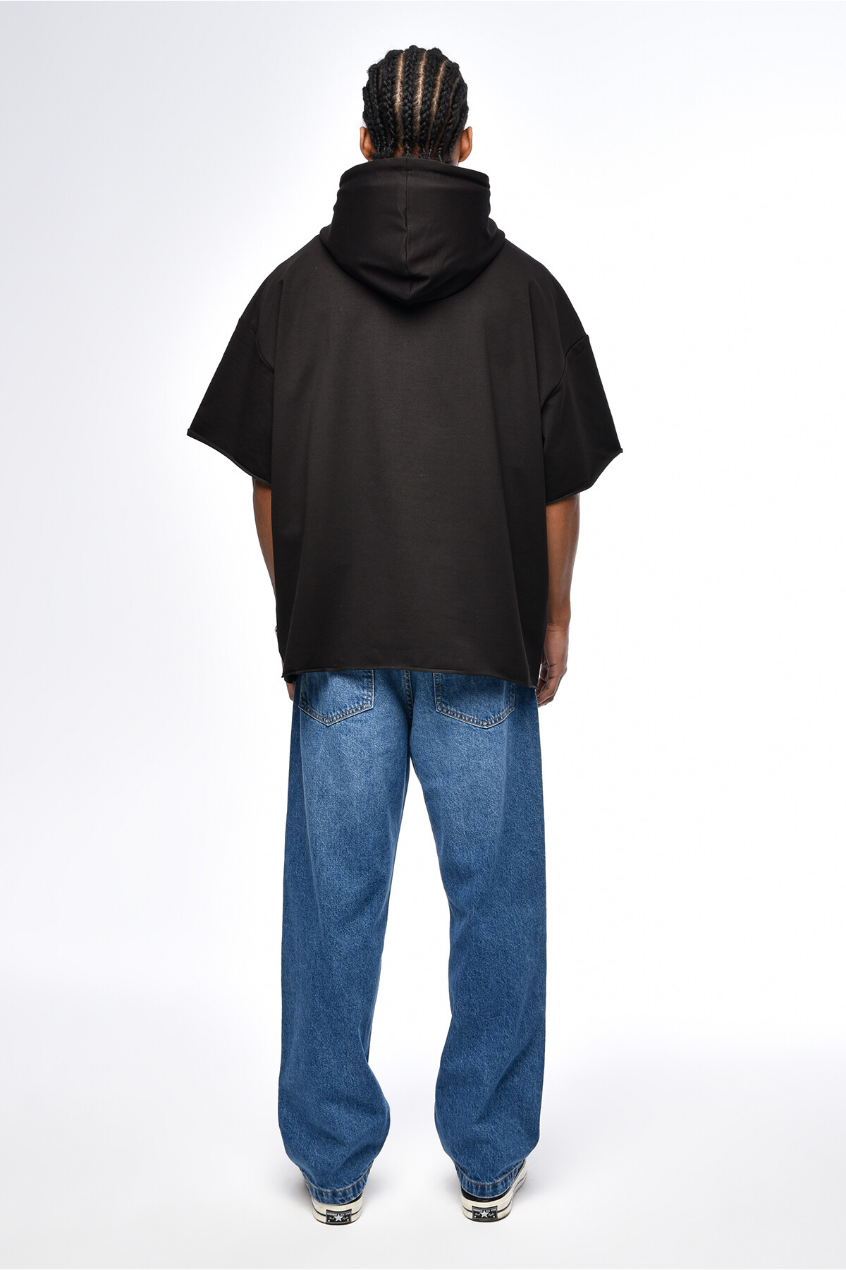 Siyah Basic Kapüşonlu Oversize T-Shirt