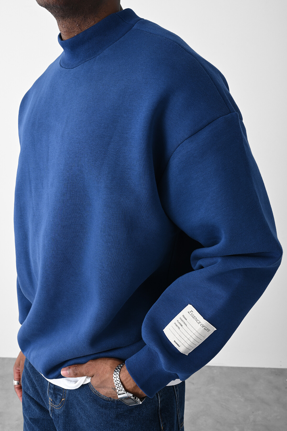 İndigo Kart Detaylı Oversize Sweatshirt