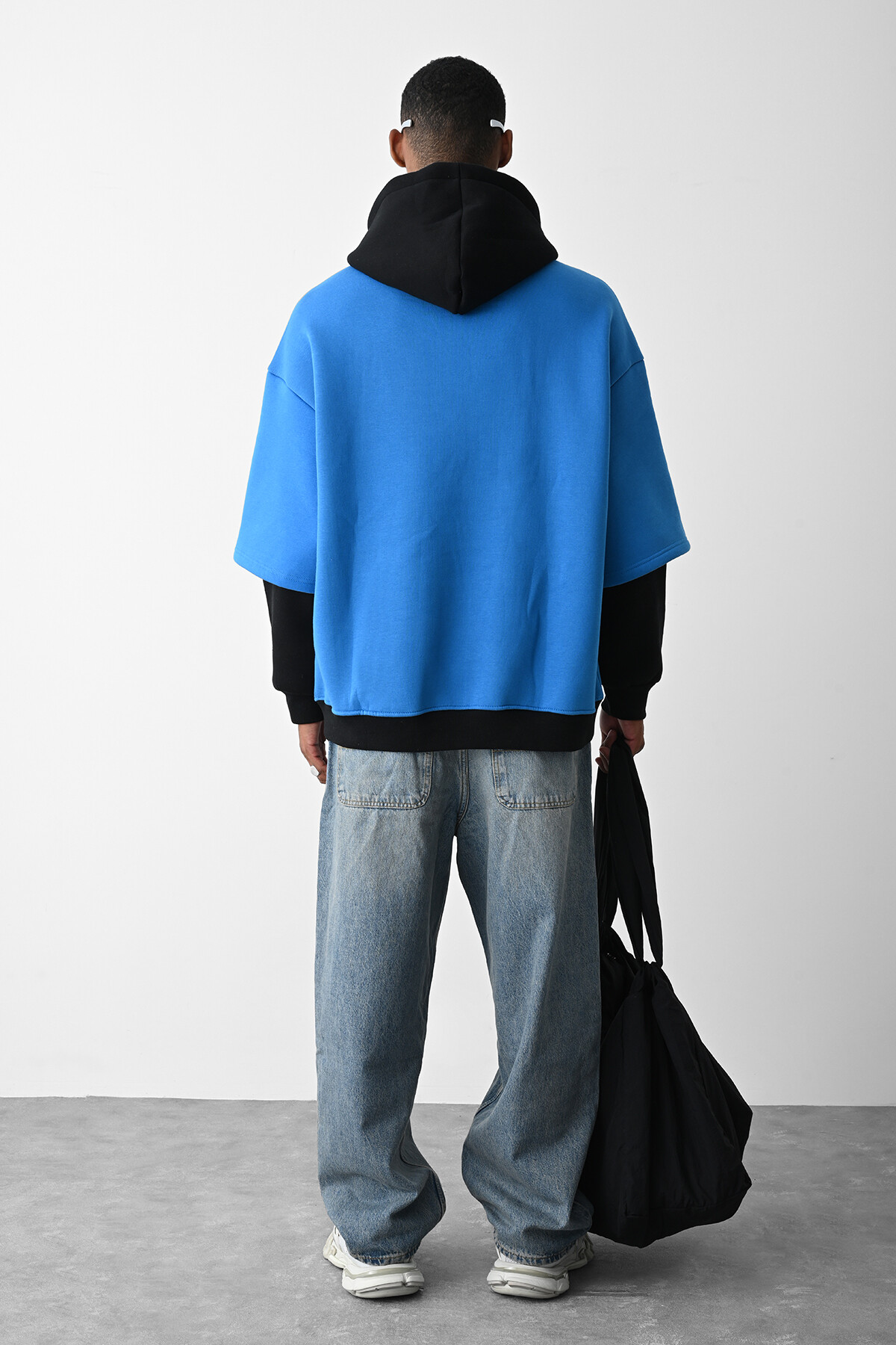 Mavi Baskılı Kol Detaylı Oversize Sweatshirt