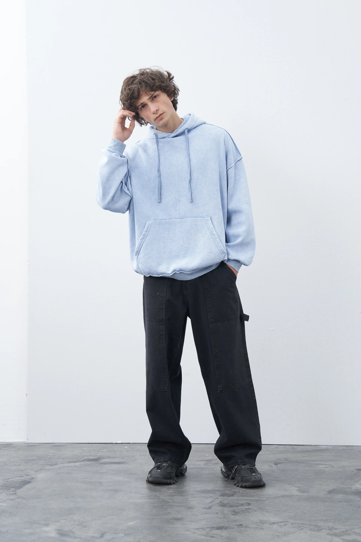 Mavi Kapüşonlu Oversize Sweatshirt